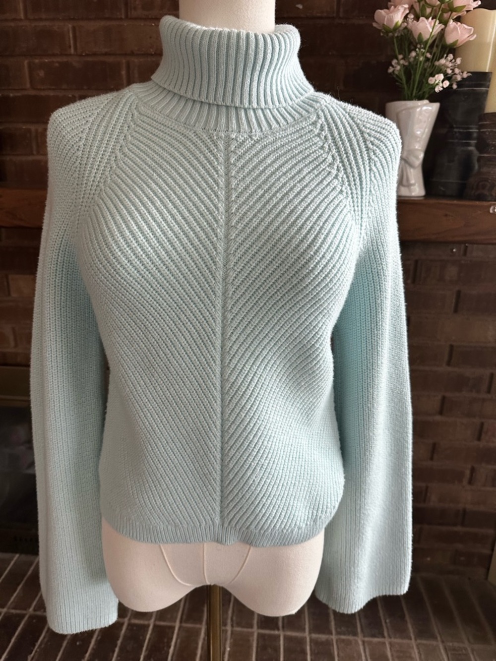 Maeve Anthropologie Light Blue Ribbed Turtleneck Sweater Size Small Mint Aqua